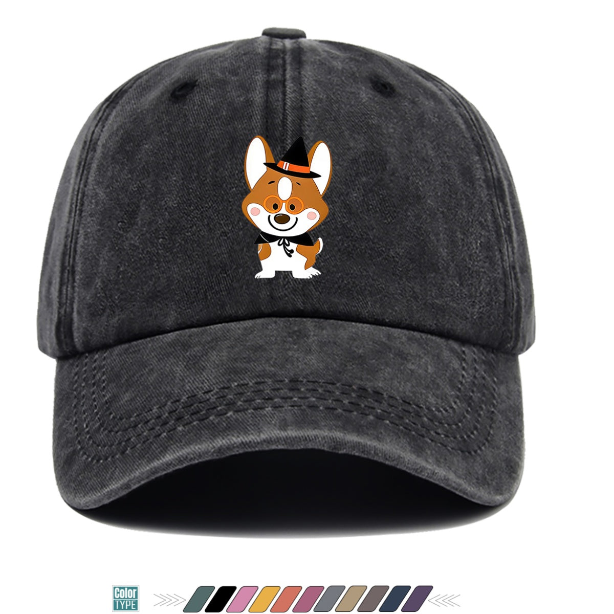 1pc Corgi Dog Cartoon Print Baseball Cap, Cute Wizard Hat with Glasses Design, Comfortable Breathable Sun Hat, Fashionable And Adorable Trendy Hat, Unisex Adjustable Size, Travel Hat, Bestie Shopping Hat, Suitable for Holiday Parties