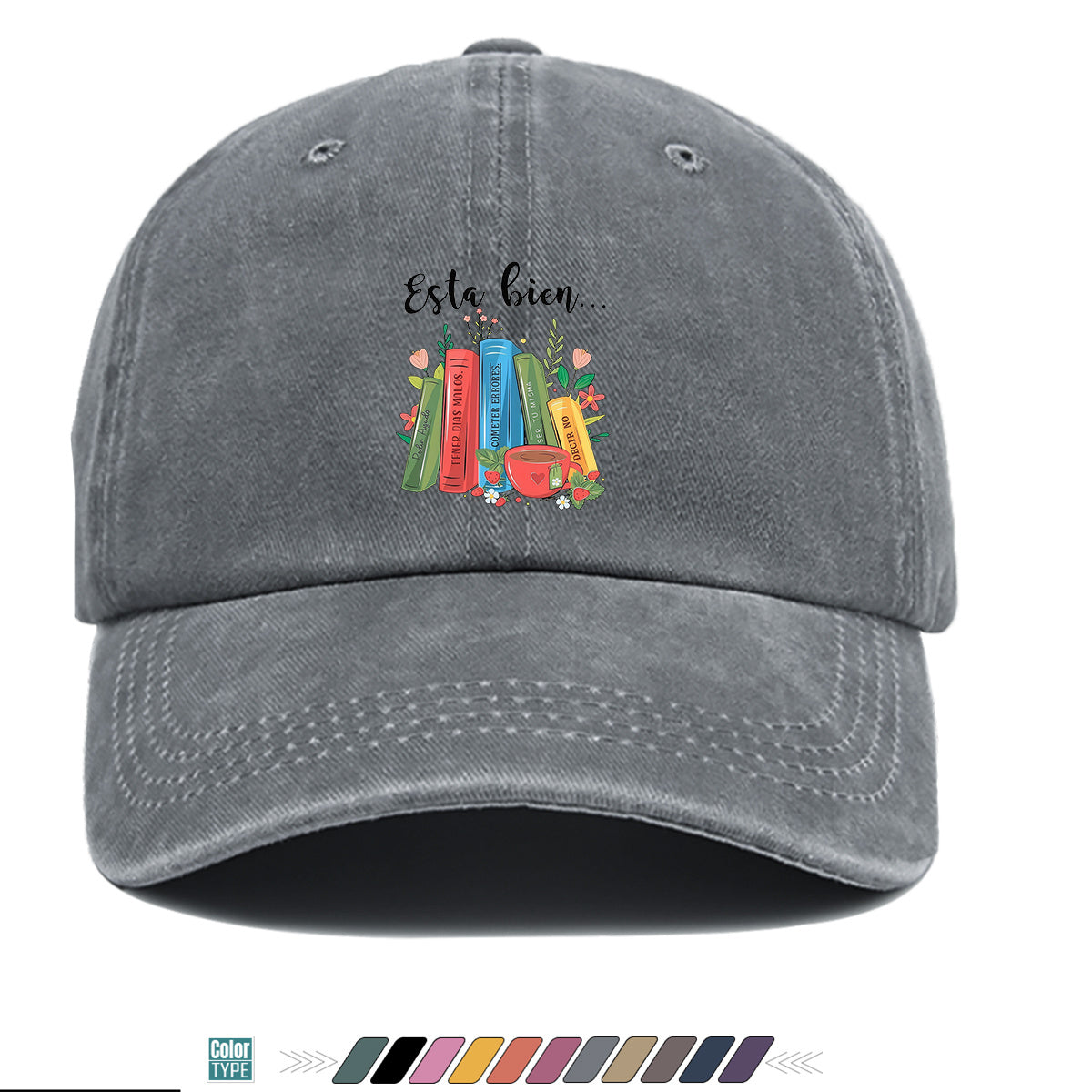 1pc Colorful Books And Teacup Illustration Printed Baseball Cap, Comfortable Breathable Sun Hat, Fashionable Aesthetic Unisex Hat, Adjustable Size, Casual Streetwear, Literary Youth Reading Cap, Suitable for Bookstore Check-In, Cafe Gatherings