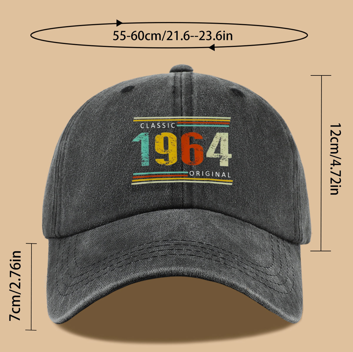 1pc 1964 Original Vintage Print Baseball Cap Suitable for Men & Women, Adjustable Duckbill Hat with Retro, Unisex Outdoor Sun Hat for Sports, Travel, Parties, Camping - Nostalgic, Holidays, Streetwear Fashion