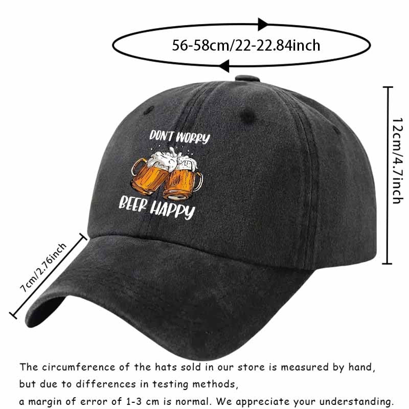 Men'S Casual Beer Baseball Cap - Featuring "Don'T Worry" And "Beer Joy" Prints, Paired with a Beer Cup Design, Perfect for Casual Wear, Outdoor Activities, And Camping. This Fun Hat Is a Sturdy Headwear Accessory