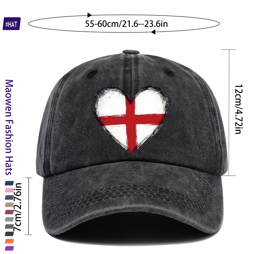 1pc of Vintage Distressed Adjustable Sports Cap, Washed and Distressed with an English Flag and Heart Pattern Print, Outdoor Casual Cap, Fashionable Printed Breathable Baseball Cap, a Must-have Fashion Item, Ideal for Outdoor Sports and Travel Ca