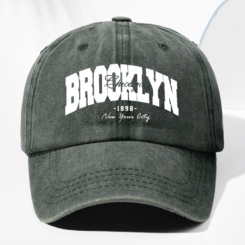 Unisex BROOKLYN1898 Letter Print Washed Vintage Baseball Cap Fashion Men Women Sun Hat Adjustable Size Trucker Cap Suitable for All Seasons Daily Wear