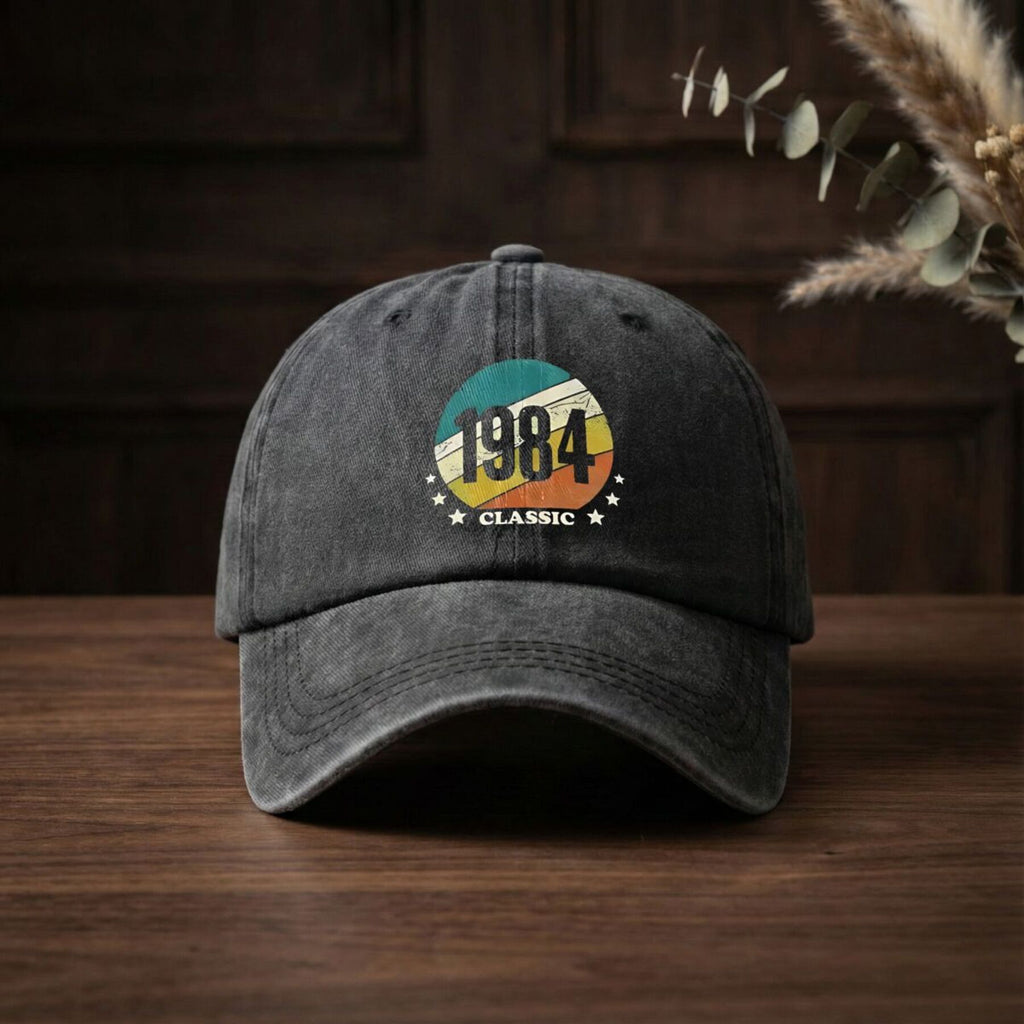 1984 Classic-Inspired, '1984 Classic' Text Color Design Vintage Washed Distressed Duckbill Cap Unisex Outdoor Baseball Cap Adjustable Washed Vintage Style Lightweight Breathable Golf Cap