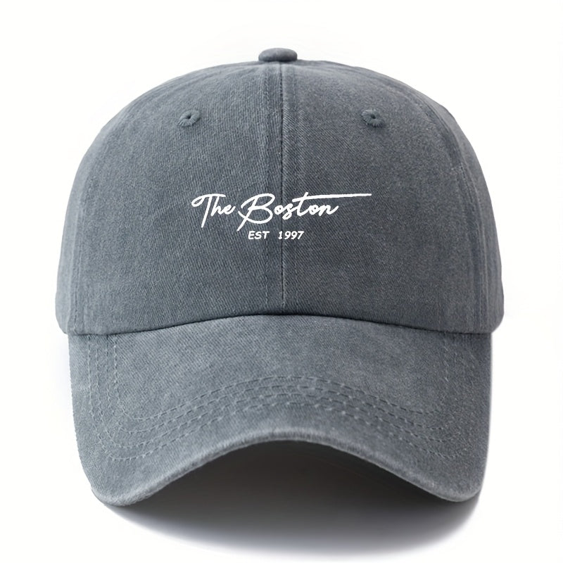Unisex Vintage Washed Baseball Cap with "The Boston" Embroidery - Lightweight Curved Brim Hat Suitable for Outdoor, Travel, Camping - Durable Textile Material & Hand Washable