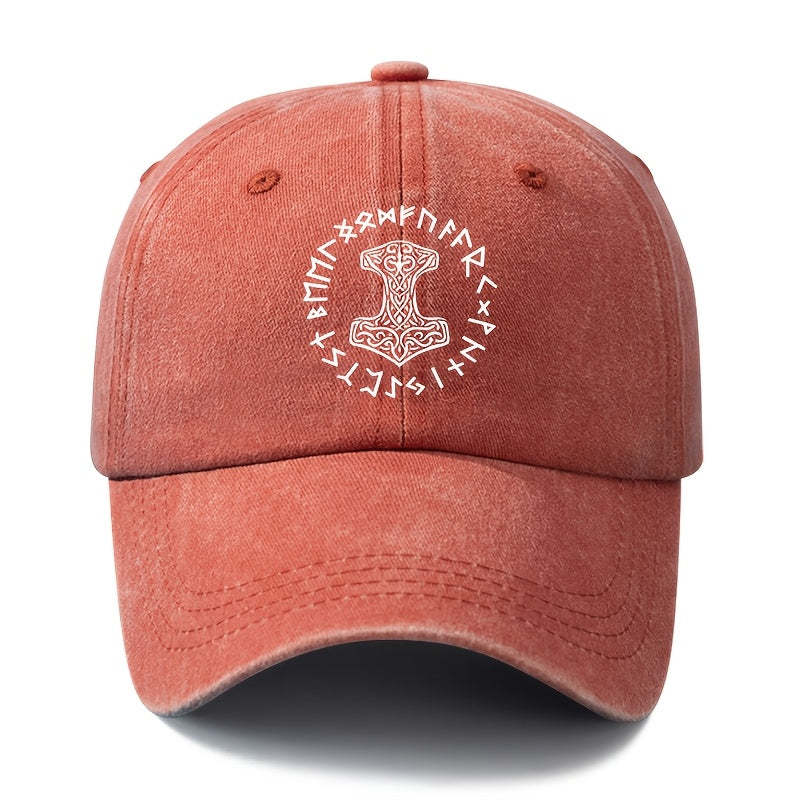Unisex Fashionable All-Match Printed Thor'S Hammer Baseball Cap, Classic Retro Washed Outdoor Lightweight Curved Brim Hat, Trucker Style Baseball Cap, Suitable for Outdoor Vacation Travel Camping And Casual Occasions, Holiday Party Hip-Hop Hat