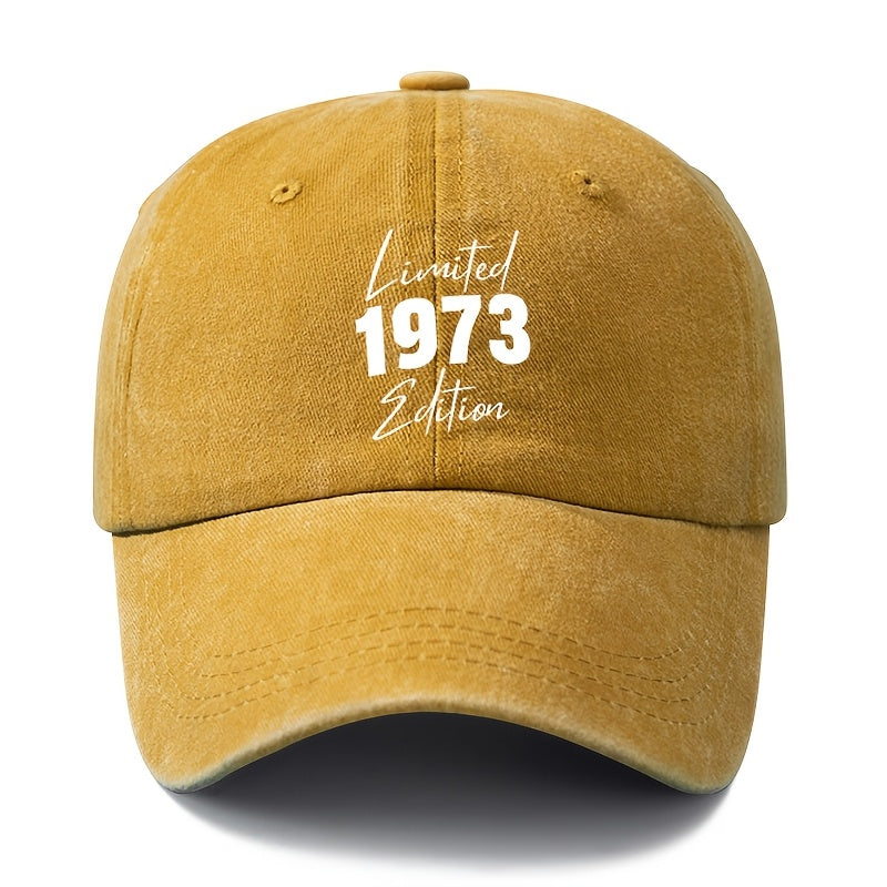 A Unisex Fashion All-Match Printed 1973 Baseball Cap, Classic Retro Washed Outdoor Lightweight Curved Brim Hat, Trucker Baseball Cap, Suitable for Outdoor Vacation Travel Camping And Other Leisure Occasions, Holiday Party Hip-Hop Hat