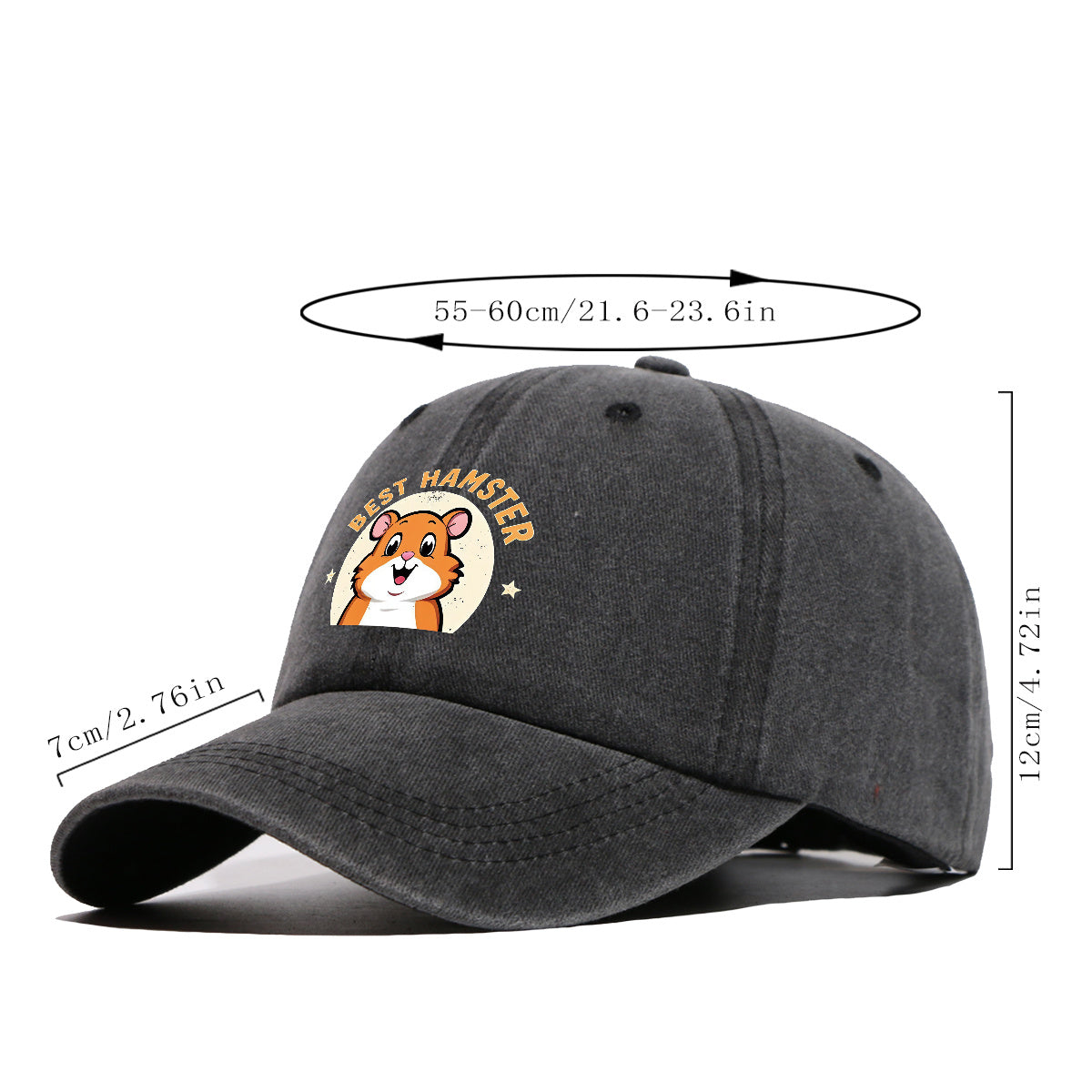 1pc "Best Hamster" Cartoon Hamster Print Baseball Cap, Cute And Playful Sun Hat, Fashionable Casual Unisex Hat, Adjustable Size, Daily Hat, Couple Outing Hat, Suitable for Park Play, Easy Dressing, Shopping, Hiking, Outdoor Picnic