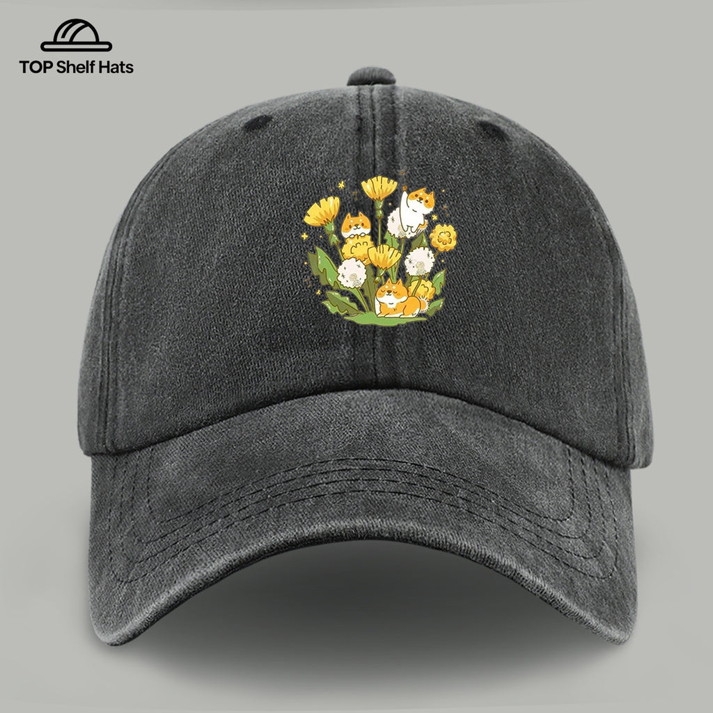 1pc Shiba Inu Dandelion Flower Patch Baseball Cap, Cute Pet Pattern Sun Hat, Fashionable Fresh And Beautiful Unisex Baseball Cap, Adjustable Size, Casual Shopping Hat, Travel Photography Hat, Suitable for Outdoor Picnics, Camping, Travel