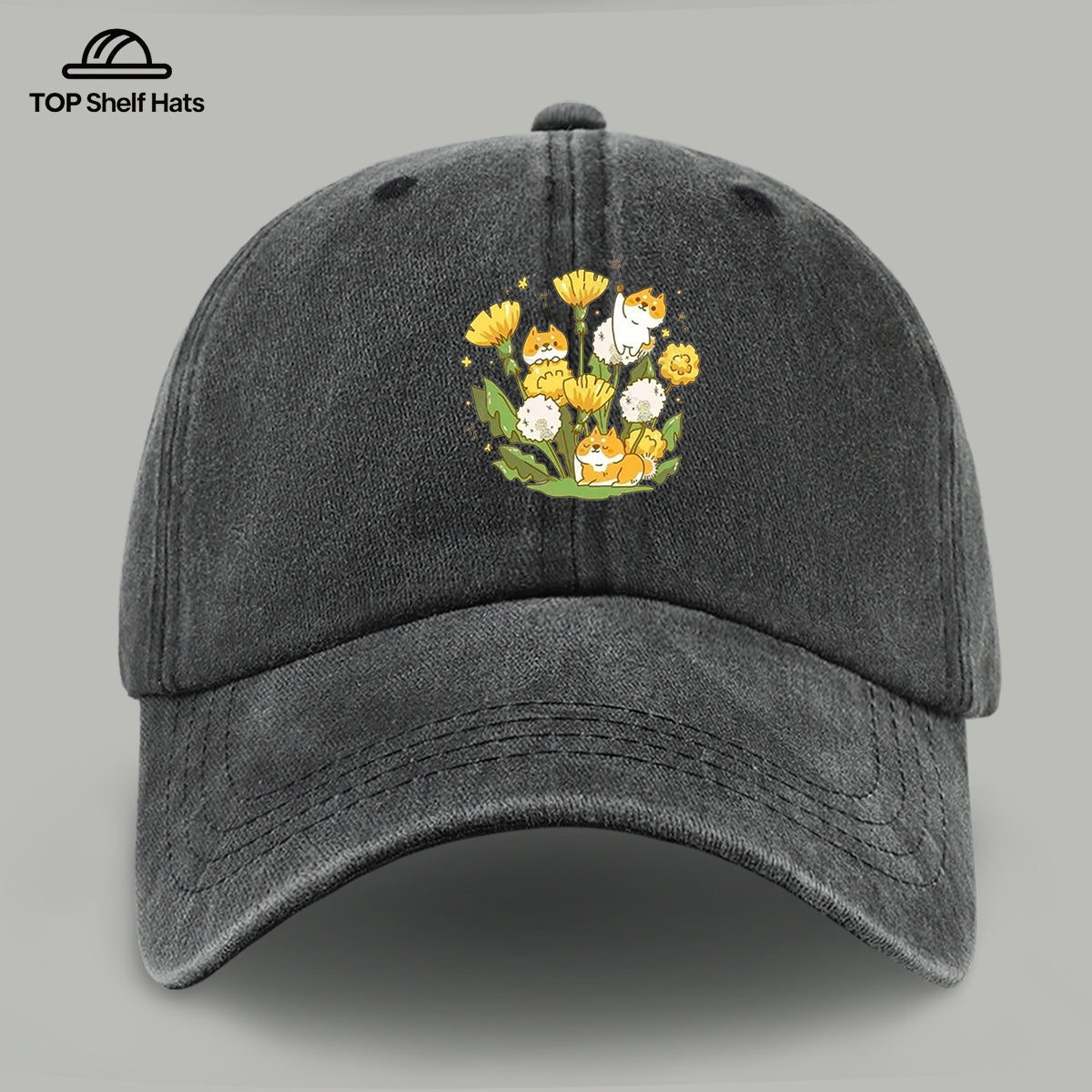 1pc Shiba Inu Dandelion Flower Patch Baseball Cap, Cute Pet Pattern Sun Hat, Fashionable Fresh And Beautiful Unisex Baseball Cap, Adjustable Size, Casual Shopping Hat, Travel Photography Hat, Suitable for Outdoor Picnics, Camping, Travel