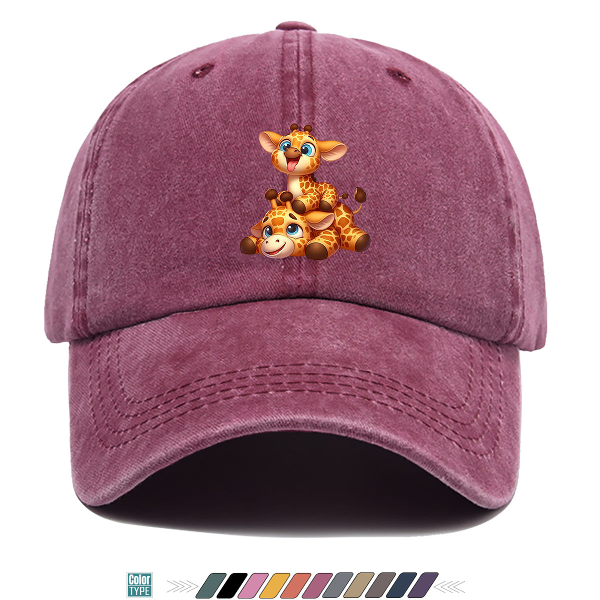 1pc Two Cartoon Giraffe Print Baseball Caps, Lively And Cute Design. Comfortable And Breathable Sun Hat, Fashionable And Beautiful, Suitable for Both Men And Women, Adjustable Size. Trucker Hat, Beach Vacation Hat, Suitable for Outdoor Activities
