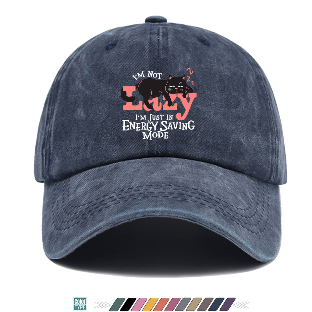 1pc "LAZY" Letter Print Baseball Cap with Lazy Black Cat Print, Fashionable Casual Duckbill Cap, Unisex Adjustable Street Style Sun Hat, for Daily Outings, Café Lounging, Weekend Lounging, Friend Gatherings, Daily Wear, Shopping, Park Strolls