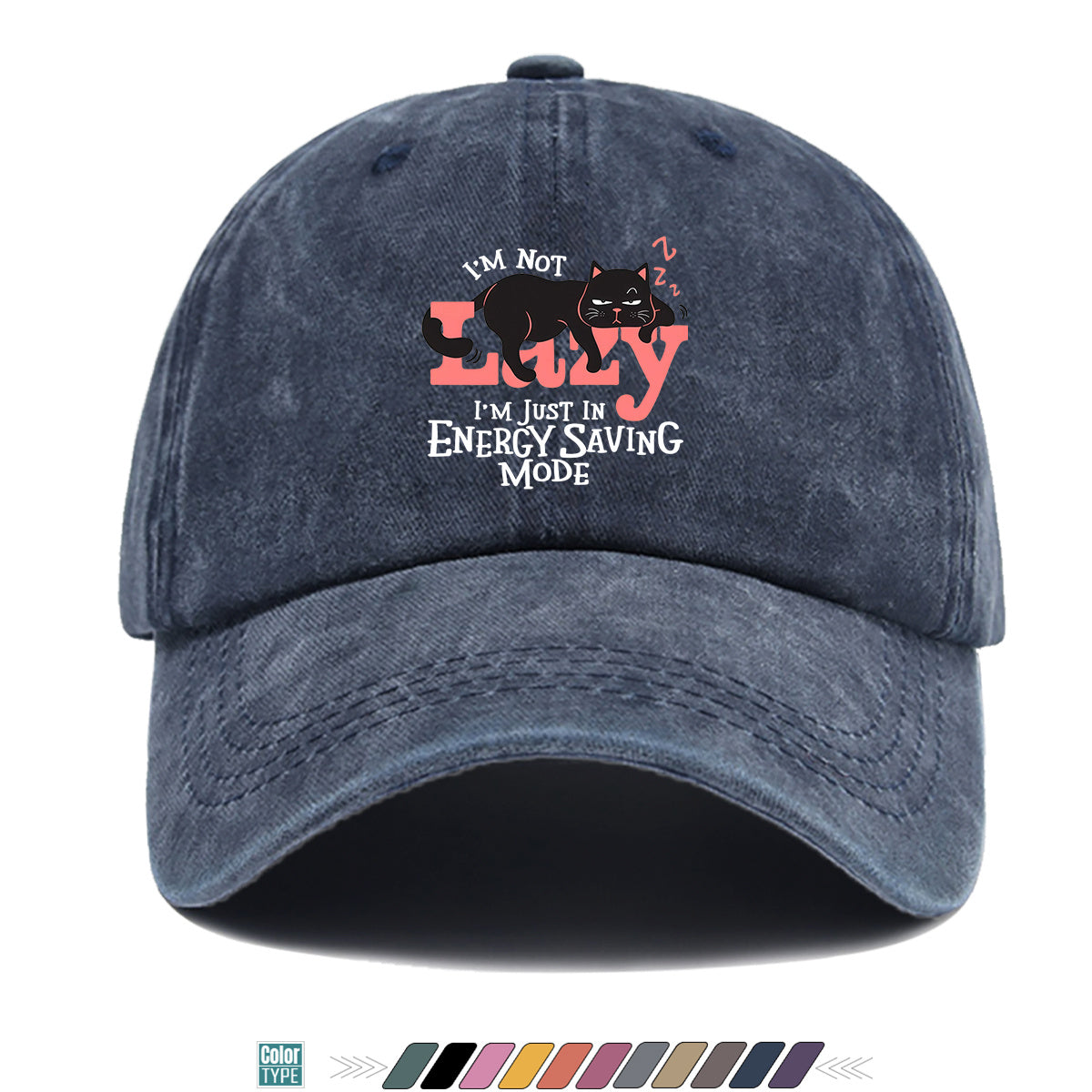 1pc "LAZY" Letter Print Baseball Cap with Lazy Black Cat Print, Fashionable Casual Duckbill Cap, Unisex Adjustable Street Style Sun Hat, for Daily Outings, Café Lounging, Weekend Lounging, Friend Gatherings, Daily Wear, Shopping, Park Strolls
