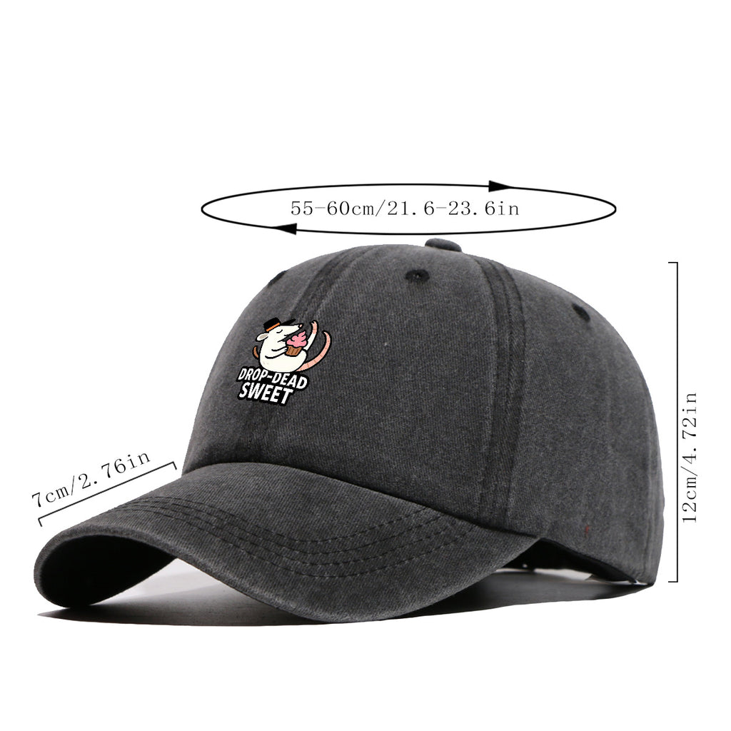 1pc 1pcs "DROP-DEAD SWEET" Mouse Top Hat & Cupcake Print Cap - Adjustable Unisex Baseball Hat Suitable for Parties, Travel, Daily Wear - Cute, Themed Outfits, Street Style for Men & Women (Powder Cream Cupcake)