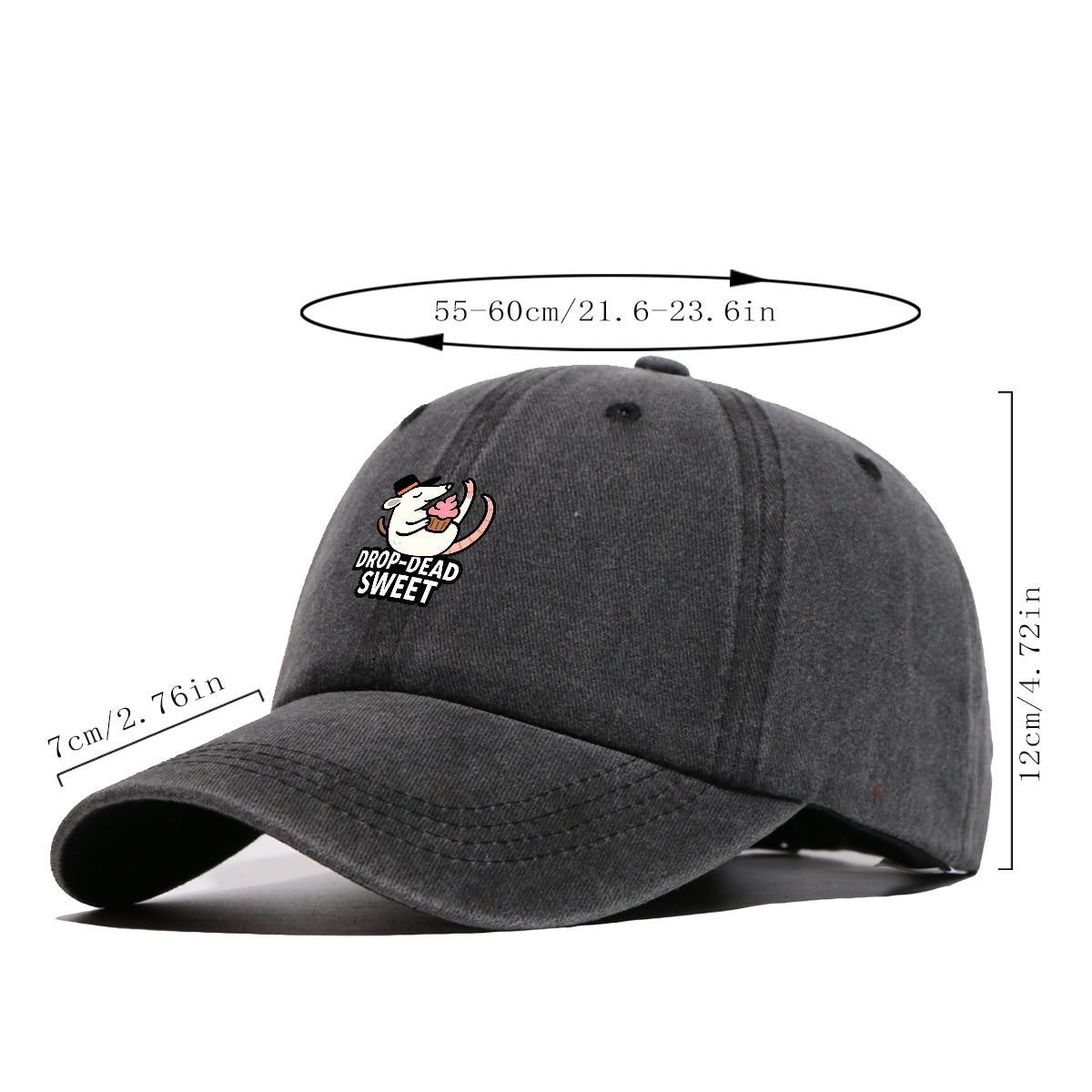 1pc 1pcs "DROP-DEAD SWEET" Mouse Top Hat & Cupcake Print Cap - Adjustable Unisex Baseball Hat Suitable for Parties, Travel, Daily Wear - Cute, Themed Outfits, Street Style for Men & Women (Powder Cream Cupcake)