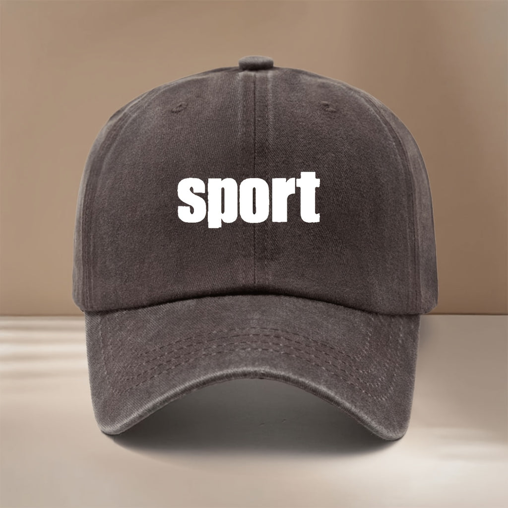 Baseball Cap with "sport" Text Graphic Print, Featuring a Relaxed and Simple Hip-hop Style. Unisex Trucker Hat Suitable for Vacations, Travel, Gatherings, and Camping. Comfortable and Lightweight Duckbill Cap with a Curved Brim That Slims the Face.