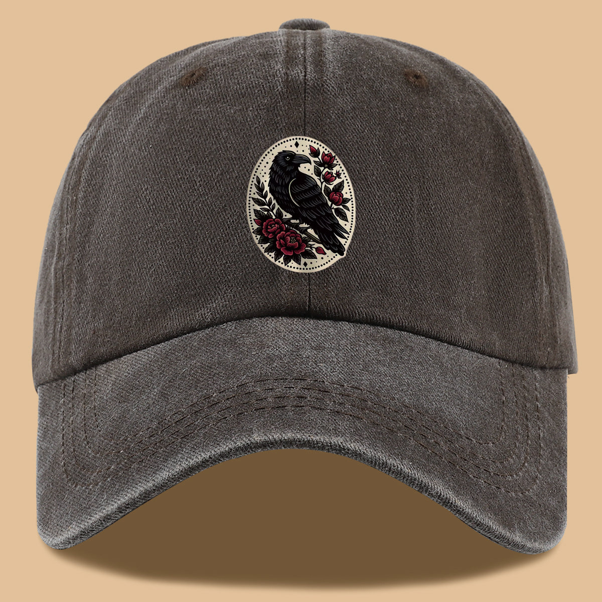 1pc 1pcs Black Crow & Red Rose Vintage Duckbill Baseball Cap - Adjustable Unisex Hat Suitable for Men & Women, Gothic Streetwear Sun Hat for Outdoor Travel, Daily Commute, Photo Shoots, Creative,,