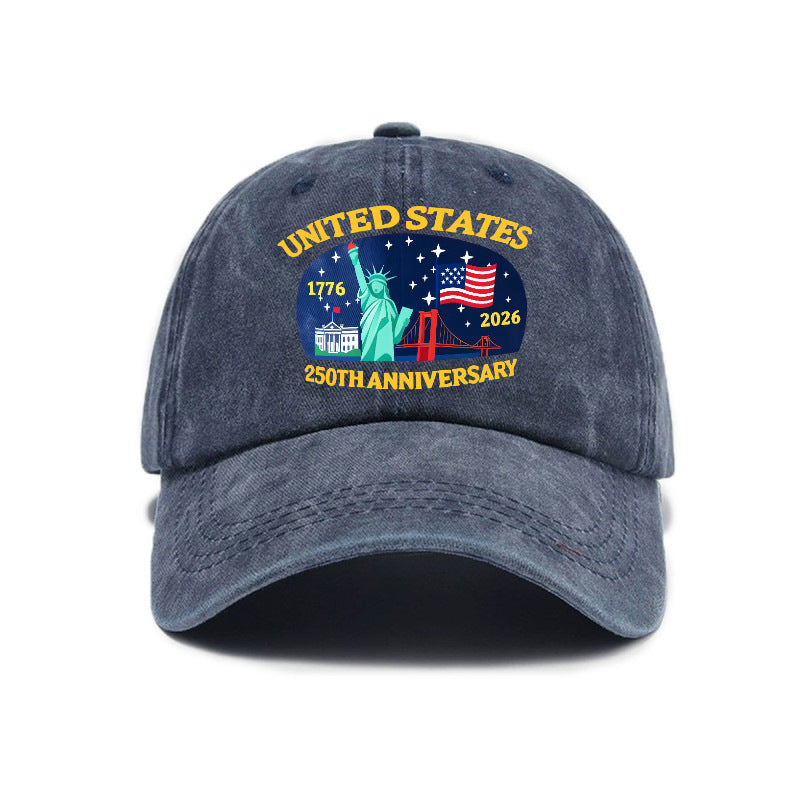 New Fashionable Versatile USA 250th Print Washed Distressed Soft Top Sun Visor Baseball Cap, Unisex