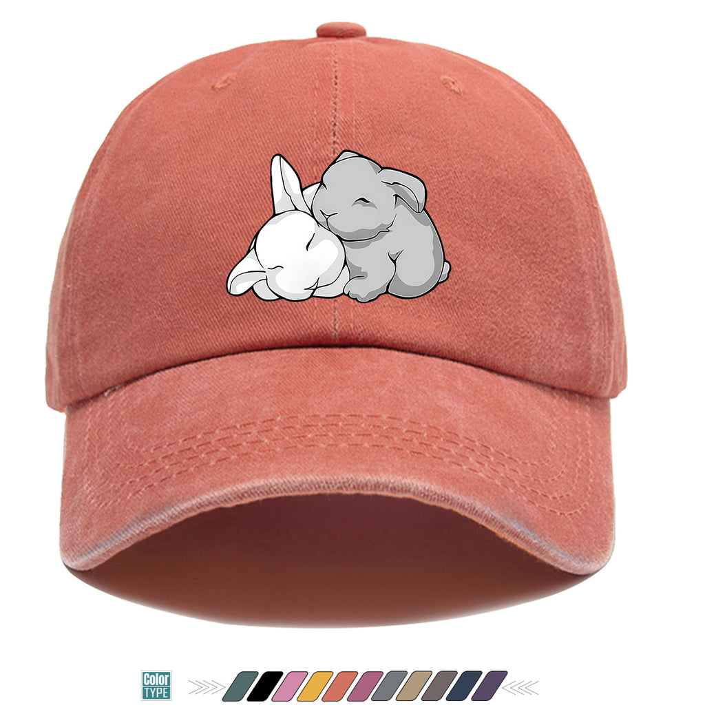 1pc Cuddling Cartoon Rabbits Print Baseball Cap, Soft and Adorable Animal Pattern Hat, Comfortable and Breathable Sun Hat, Stylish Simple  Hat, Unisex Adjustable Baseball Cap, Daily Casual Hat, Couple's Date Hat, Suitable for Daily Outings