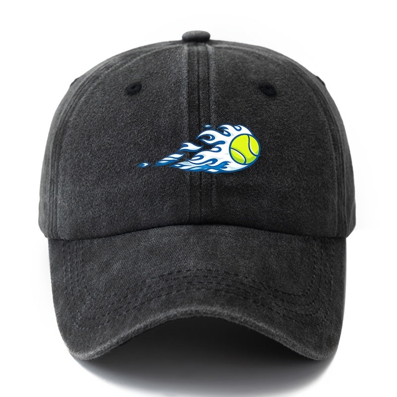 A Unisex Fashionable and Versatile Printed Flame Baseball Cap, Featuring a Classic Vintage Washed Outdoor Lightweight Curved Brim. Suitable for Casual Occasions Such as Outdoor Vacations, Travel, and Camping, as Well as Holiday Parties and Hip-hop