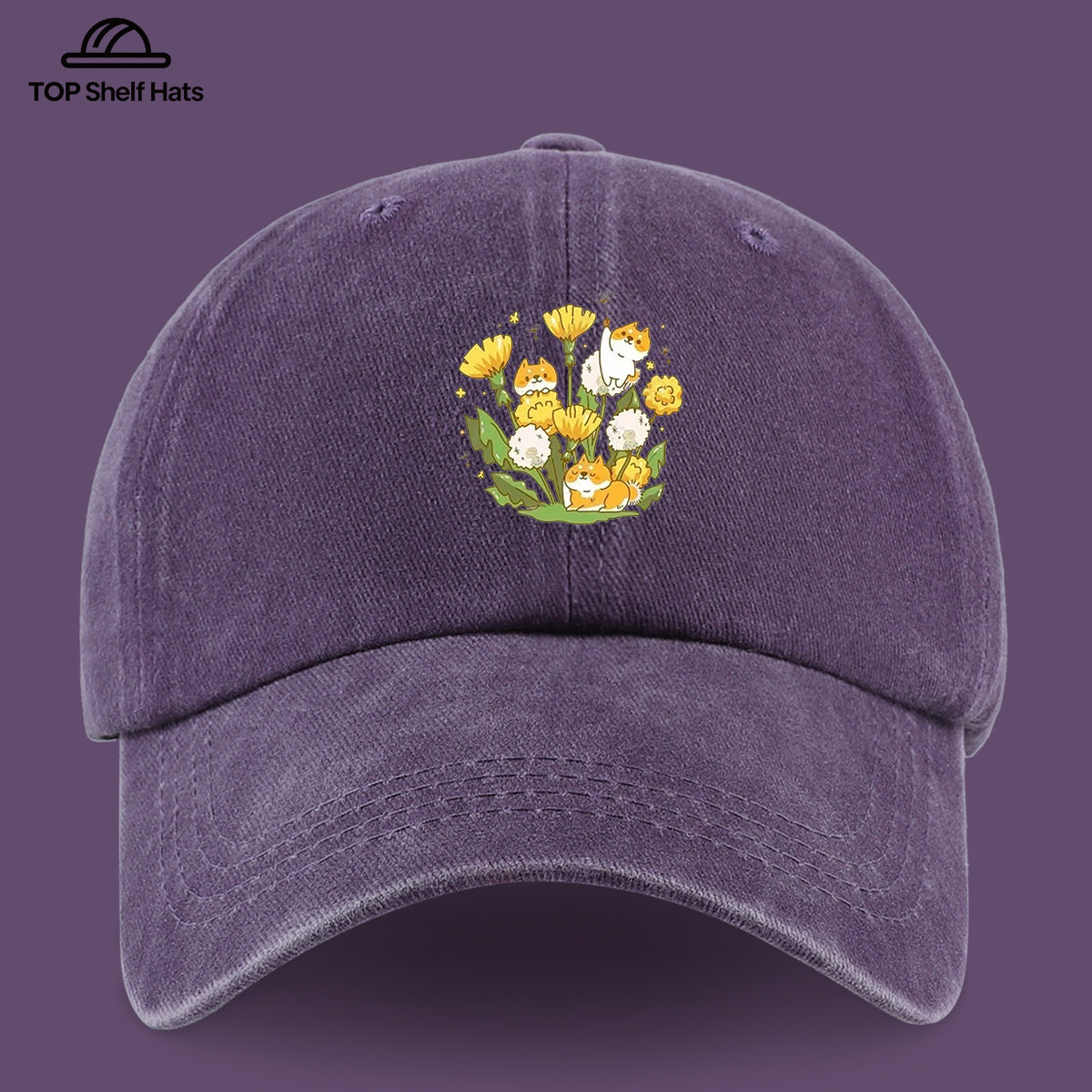 1pc Shiba Inu Dandelion Flower Patch Baseball Cap, Cute Pet Pattern Sun Hat, Fashionable Fresh And Beautiful Unisex Baseball Cap, Adjustable Size, Casual Shopping Hat, Travel Photography Hat, Suitable for Outdoor Picnics, Camping, Travel