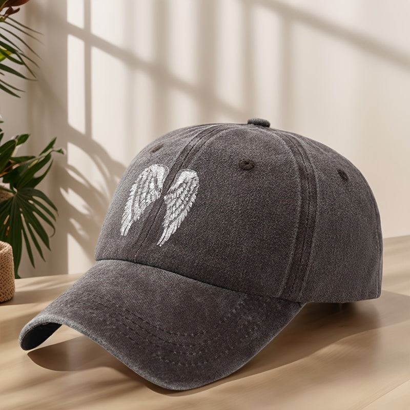 Angel Wing Printed Baseball Cap Classic Washed Distressed Retro Dad Hat Soft Comfortable Sweat-Absorbing Breathable Hat Outdoor Casual Sports Mountaineering Camping Fishing Hat Individual Street Hip-Hop Hat