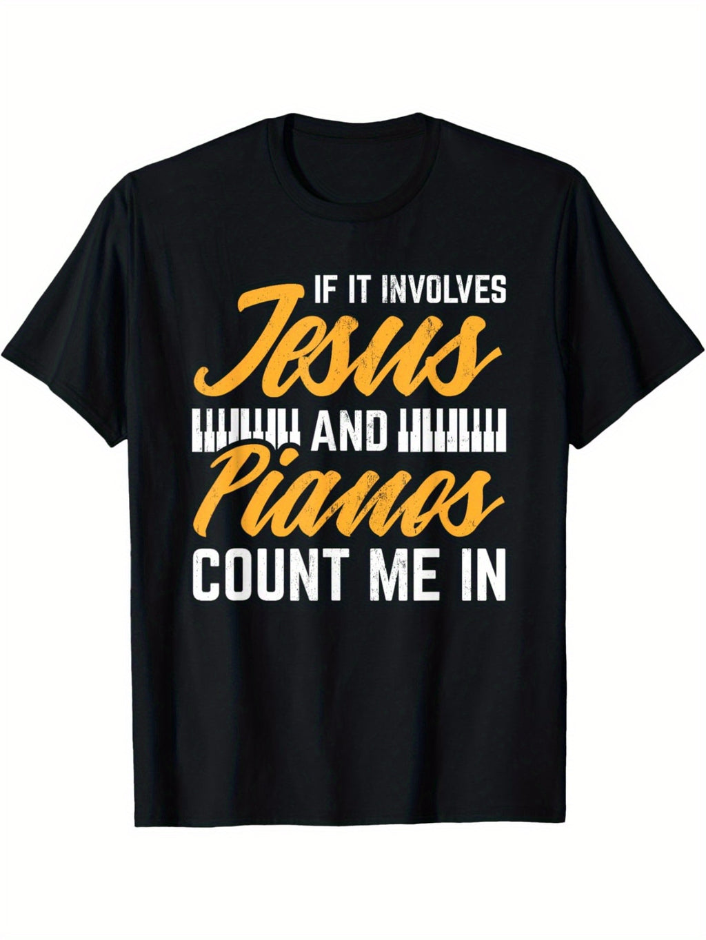 Jesus & Piano Graphic Tee - Men's Casual Cotton T-Shirt, Breathable & Stretchy, Machine Washable - Perfect for All Seasons