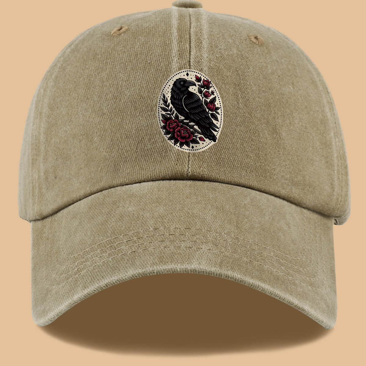 1pc 1pcs Black Crow & Red Rose Vintage Duckbill Baseball Cap - Adjustable Unisex Hat Suitable for Men & Women, Gothic Streetwear Sun Hat for Outdoor Travel, Daily Commute, Photo Shoots, Creative,,