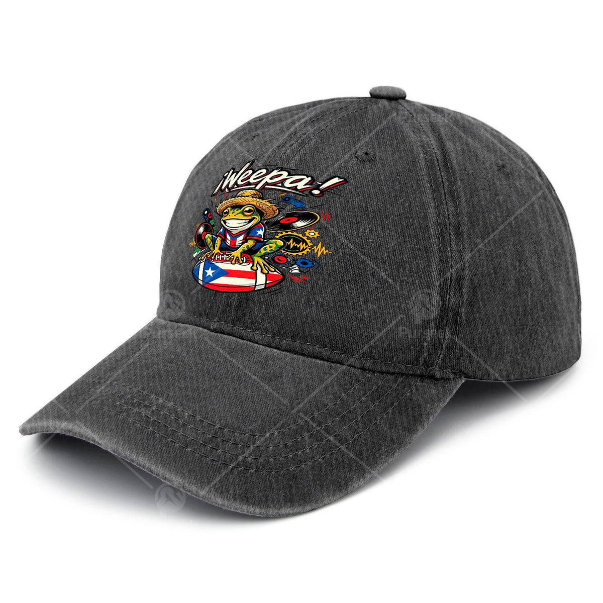 Coqui Frog Weepa Puerto Rico Flag Football Baseball Hat Unisex Soft Washed