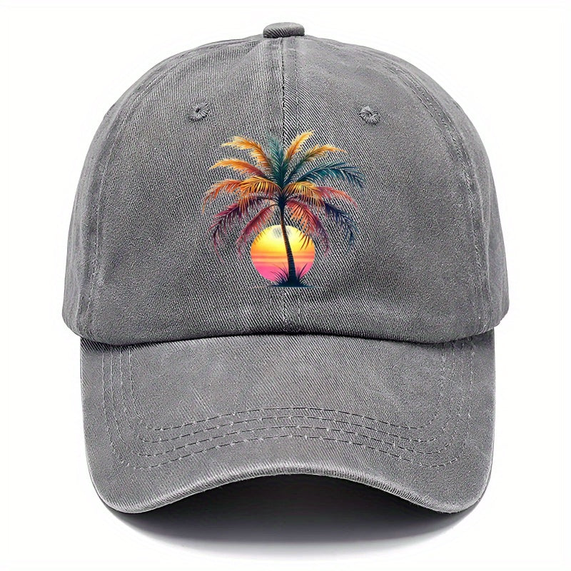 Men'S Cap Featuring a Sunset Palm Tree Design, Perfect for Casual Wear And Outdoor Activities at The Beach. This Stylish Baseball Hat Is Adjustable And Comes in Various Styles