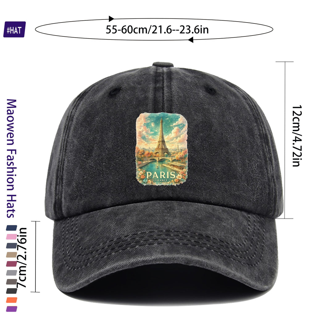 1pc Vintage Washed Distressed Duckbill Baseball Cap - Adjustable Unisex Style with Seine River Print, Lightweight And Suitable for Outdoor Fishing, Hunting, Vacations, Truck Driving, Streetwear, Parties, And Other Occasions