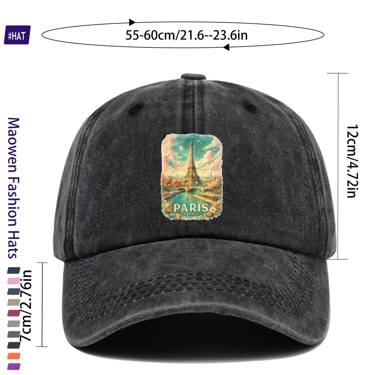1pc Vintage Washed Distressed Duckbill Baseball Cap - Adjustable Unisex Style with Seine River Print, Lightweight And Suitable for Outdoor Fishing, Hunting, Vacations, Truck Driving, Streetwear, Parties, And Other Occasions