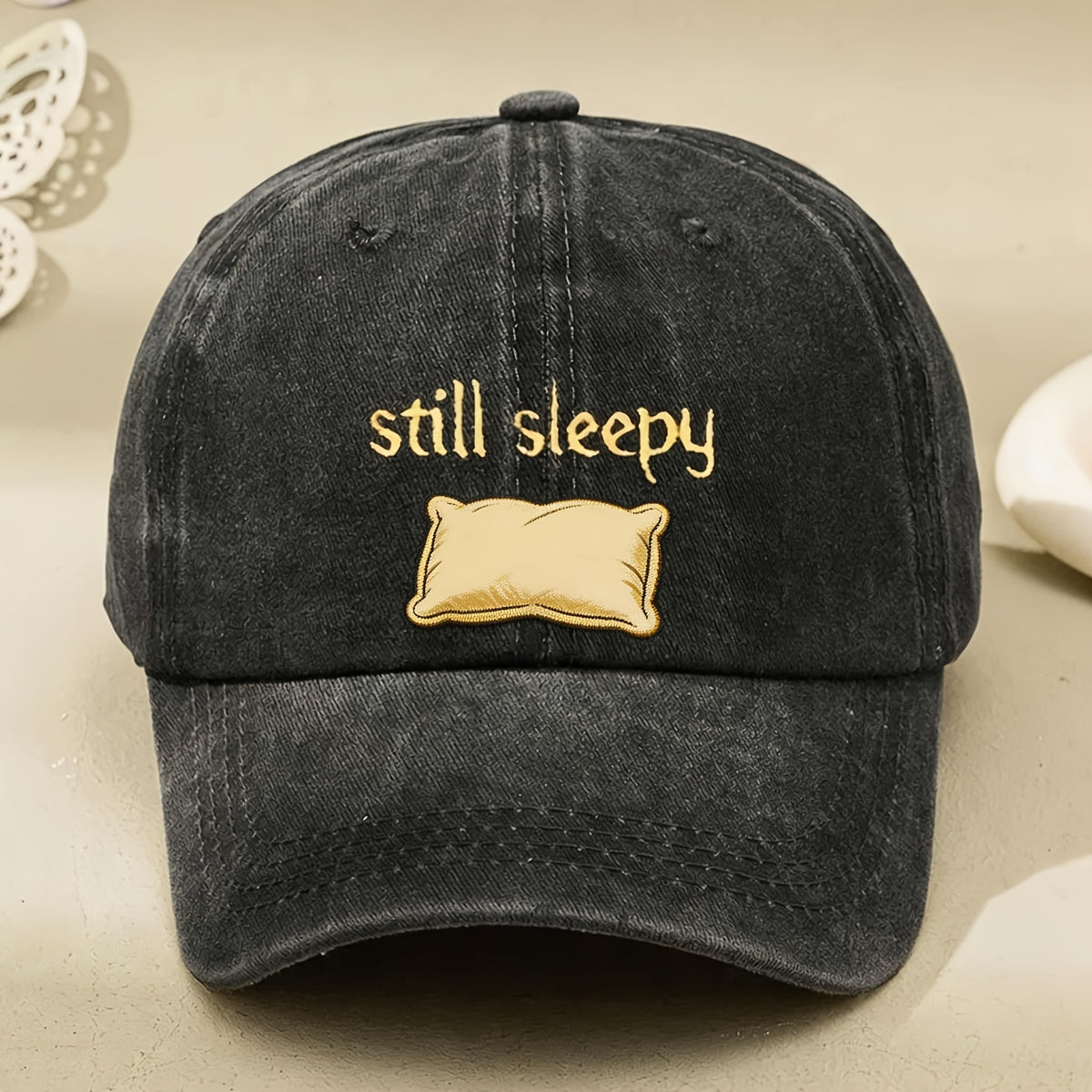 Still Sleepy Pillow Embroidered Black Vintage for Men & Women - Adjustable Dad Hat with Embroidered, Machine Washable, Suitable for Casual Streetwear, Relaxing Days, Casual Attire, Sleepy
