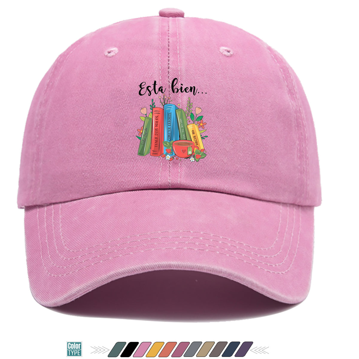 1pc Colorful Books And Teacup Illustration Printed Baseball Cap, Comfortable Breathable Sun Hat, Fashionable Aesthetic Unisex Hat, Adjustable Size, Casual Streetwear, Literary Youth Reading Cap, Suitable for Bookstore Check-In, Cafe Gatherings