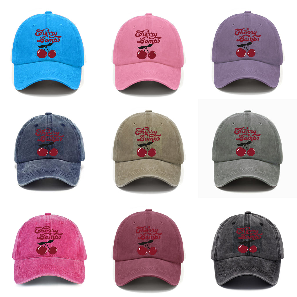 Vintage Cherry Bomb Print Washed Baseball Cap, a Fresh Retro-Style Men'S Hat, Suitable for Spring And Summer Casual Wear, Versatile Hat, Comfortable And Breathable, Perfect for Outdoor Use, Matching Outfits