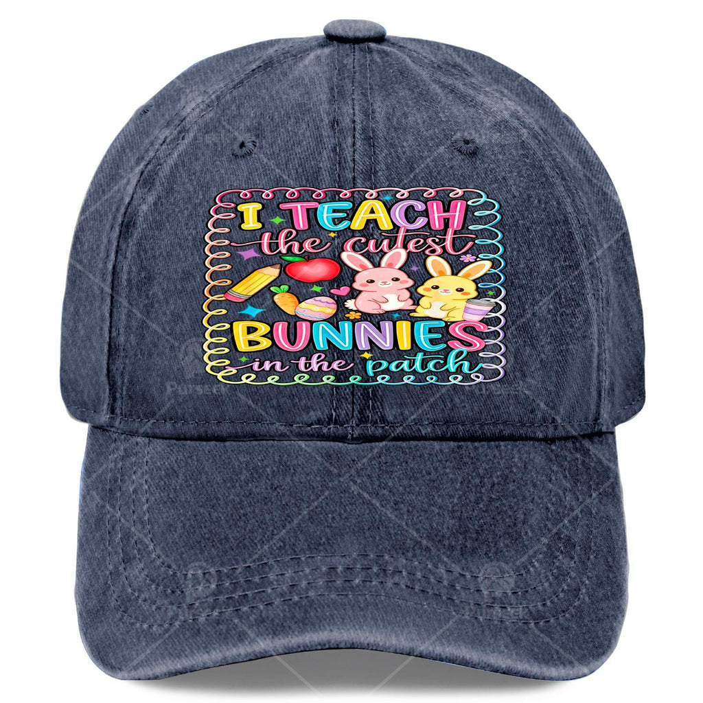 Retro Baseball with Bunny Teacher - Lightweight Full-Body Print Round Suitable for Easter, Christmas, 4th & Events, Hand Washable for Tournaments, Casual Wear - I Teach The Cutest Bunnies in The Patch