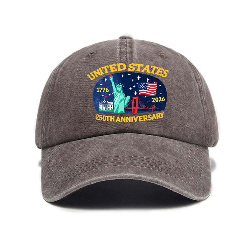New Fashionable Versatile USA 250th Print Washed Distressed Soft Top Sun Visor Baseball Cap, Unisex