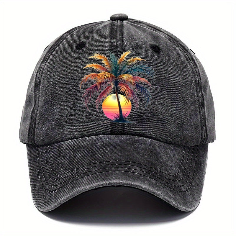 Sunset Palm Tree Print Men's Hat, Casual Men's Baseball Cap, Fashionable Men's Hat, Adjustable, Suitable for Outdoor Sports on the Beach, Designed with Graphic Prints, Multiple Styles Available