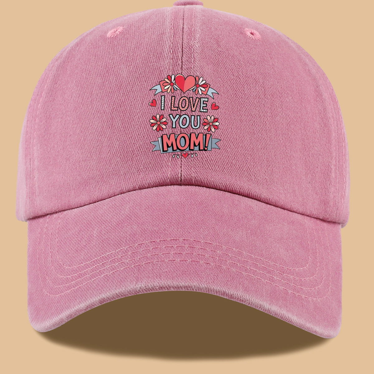 1pc Heart Flower "I LOVE YOU MOM!" Design Printed Baseball Cap, Comfortable and Breathable Sun Hat, Stylish and Beautiful, Unisex Adjustable Baseball Cap, Mom's Everyday Versatile Hat, Holiday Commemorative Hat, Suitable for Shopping