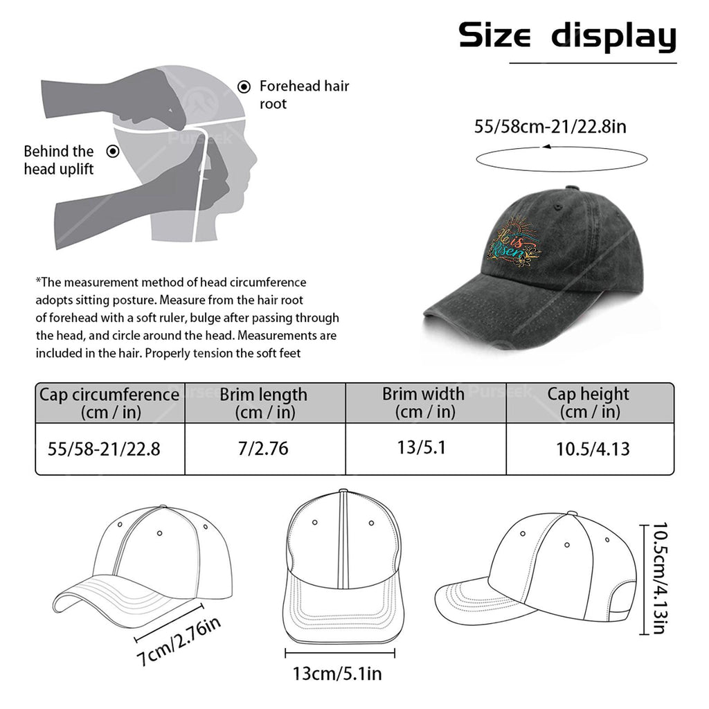 He Is Risen Christian Baseball Cap, Vintage Full-Print Religious Design, Featuring The Message "He Is Risen", Lightweight Dome-Shaped Worship Cap, Suitable for Church, Easter Gift, And Everyday Wear