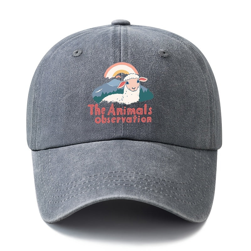 Unisex Fashion All-Match Printed The Animals Observation Baseball Cap, Classic Vintage Washed Outdoor Lightweight Curved Brim Hat, Trucker Cap, Suitable for Outdoor Vacation Travel Camping And Other Casual Occasions, Holiday Party Hip-Hop Hat