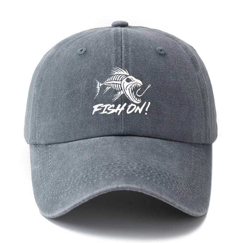 1 Unisex Fashion Printed Fishbone FISH ON Baseball Cap | Classic Vintage Washed Lightweight Curved Brim, Ideal for Outdoor Travel, Camping, Casual Daily Wear, Hip-Hop Festivals |, Woven, Brand: MAKEFGE