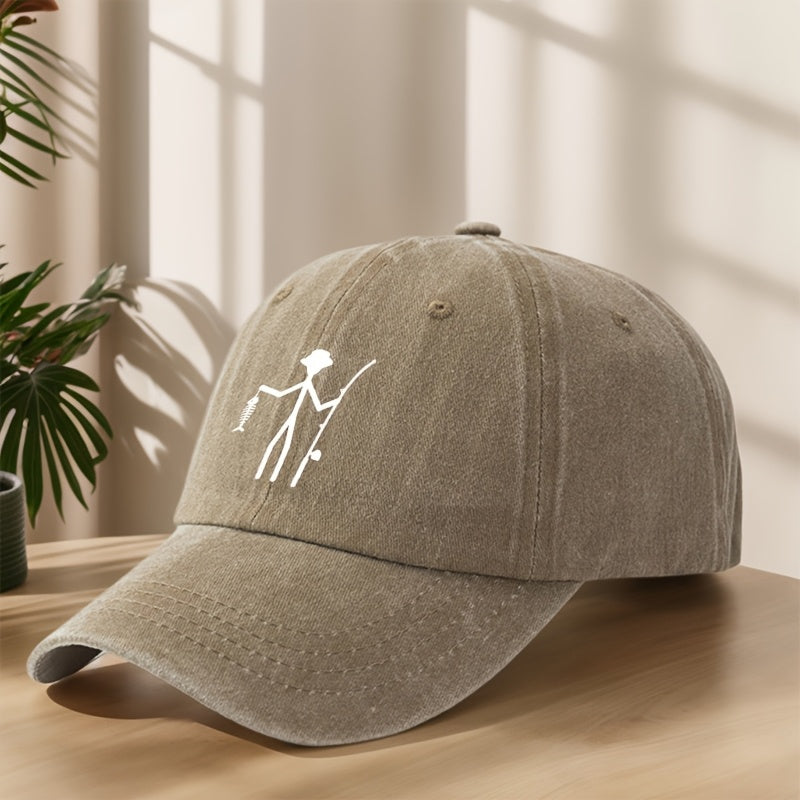 Vintage Baseball Cap | Creative Fishing Design, Soft & Comfortable, Breathable & Sweat-Absorbent Polyester, Adjustable Fit for Outdoor Sports, Fishing, Camping - Black with White Graphic Print, Fishing Hat