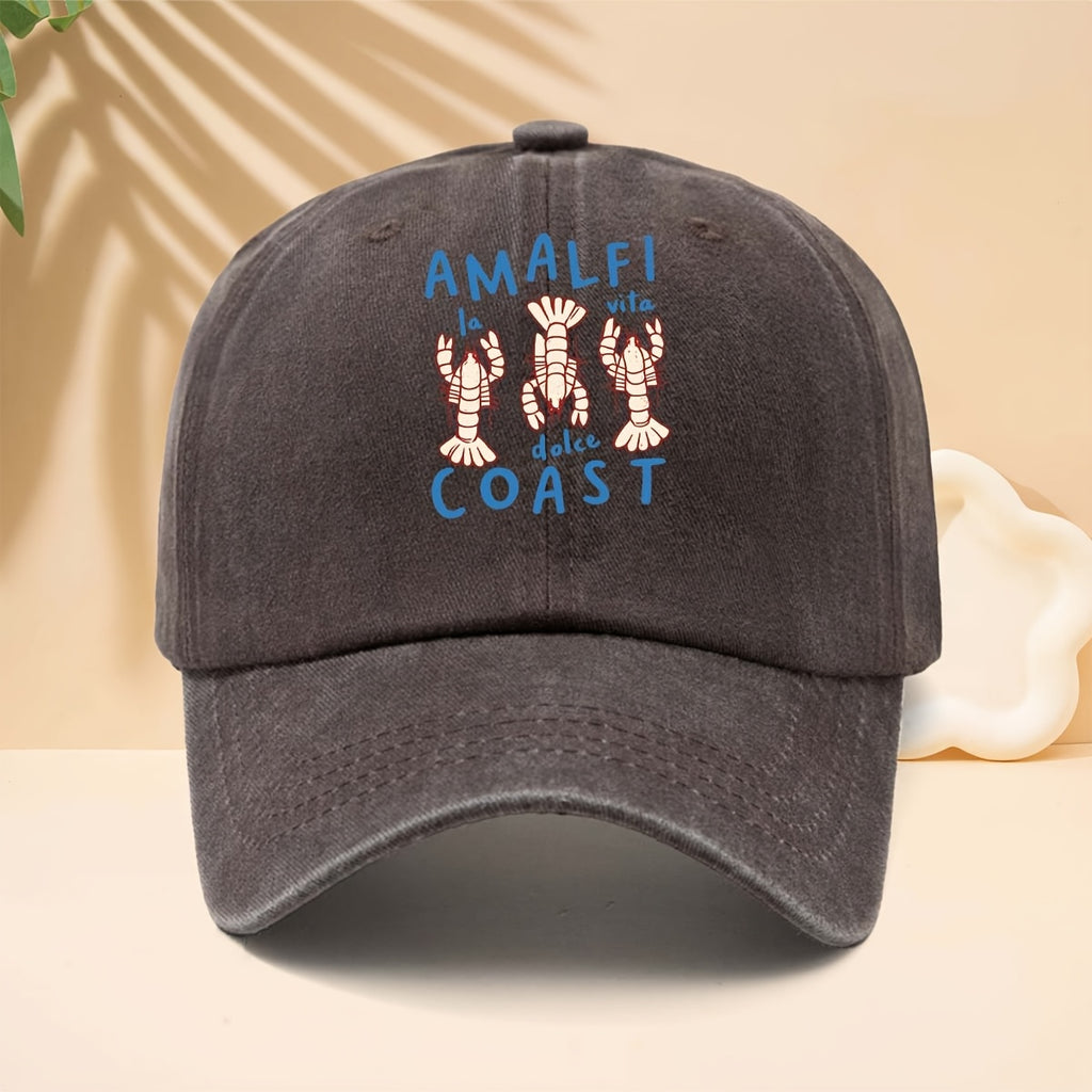 Men' & Women' Amalfi Coast Baseball Cap with La Vita Italian Design - Adjustable Duckbill Trucker Hat, Soft Top Suitable for Travel, Casual Outfits, Parties, Vacations - Unisex for All- Wear, Iconic Amalfi Coast Print