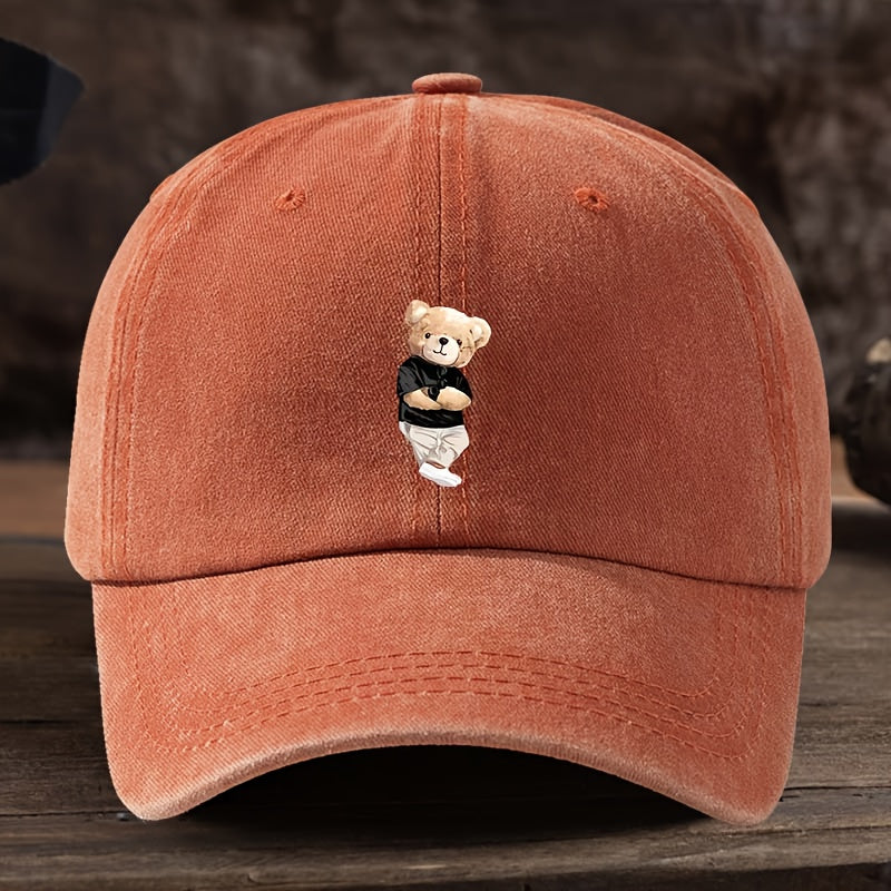 Men's & Suitable for Teddy Bear Lovers - Cute Teddy Bear Holding Hands Design Flat Brim Cap, Durable Textile Machine-Washable Hat for Outdoor, Casual & Casual Attire - Playful Gift for,, Teddy Bear-Themed Events