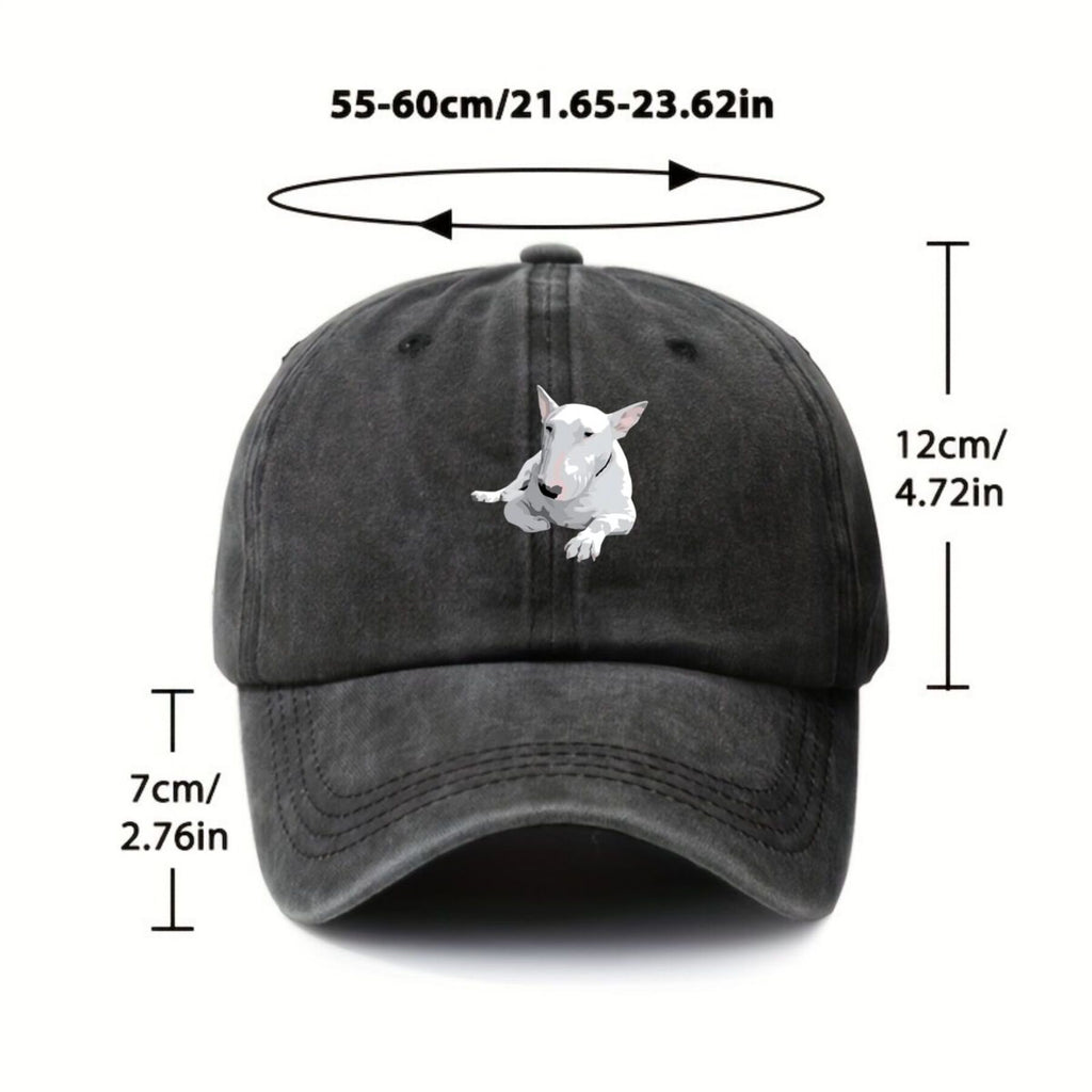Bull Terrier Realistic White Bull Terrier Pet Portrait Art American-Style Printed Baseball Cap Vintage Washed Distressed Unisex Spring And Autumn Outdoor Sun Hat Personalized Trendy Hip-Hop Duckbill Cap