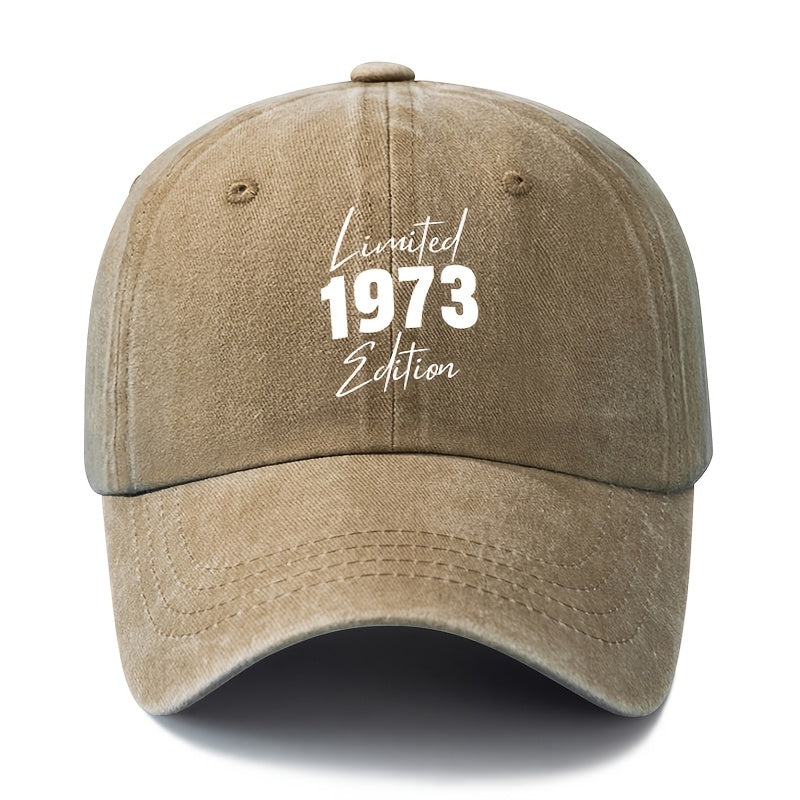 A Unisex Fashion All-Match Printed 1973 Baseball Cap, Classic Retro Washed Outdoor Lightweight Curved Brim Hat, Trucker Baseball Cap, Suitable for Outdoor Vacation Travel Camping And Other Leisure Occasions, Holiday Party Hip-Hop Hat