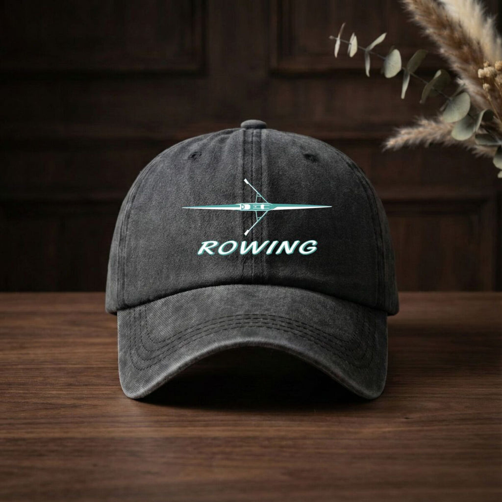 Men' & Women' Vintage Rowing-Themed Baseball Cap with Boat & Oar Typography - Adjustable Pull-String Closure, UPF Sun, Machine Washable Retro Unisex Cap Suitable for Outdoor Sports, Rowing Enthusiasts, Casual Streetwear