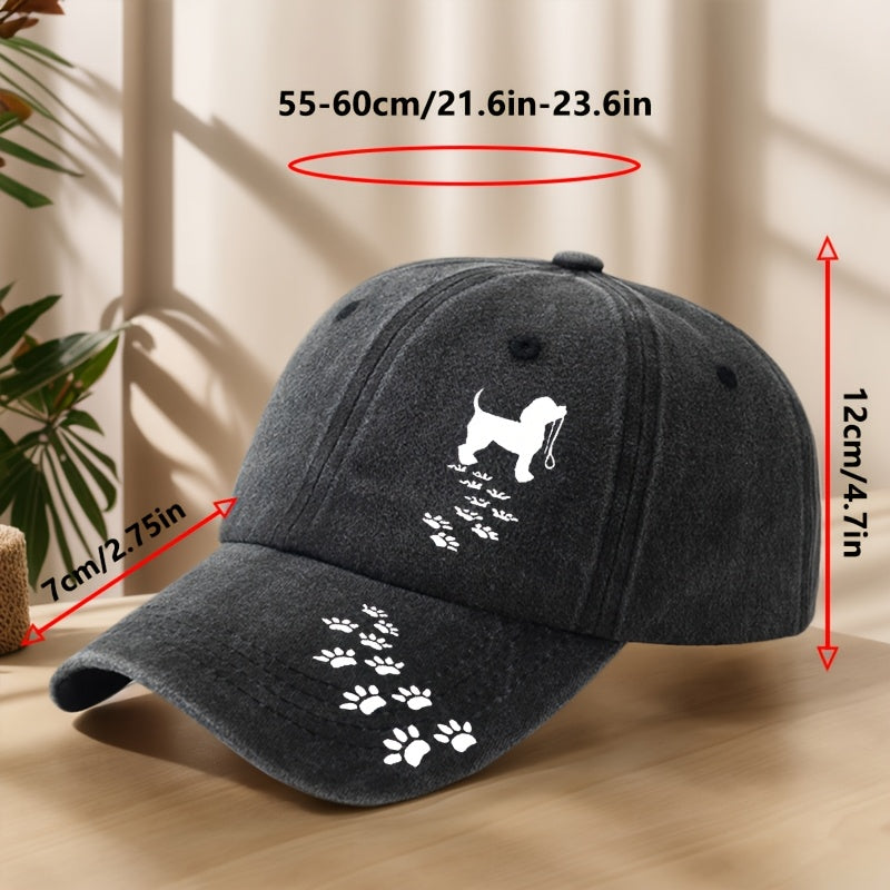 Vintage Washed Distressed Duckbill Baseball Cap with Dog Paw Print - Soft Breathable Sweat-Absorbent Suitable for Outdoor,, Camping, Fishing, Streetwear Hat - Classic Retro for Sports & Hip-Hop Style
