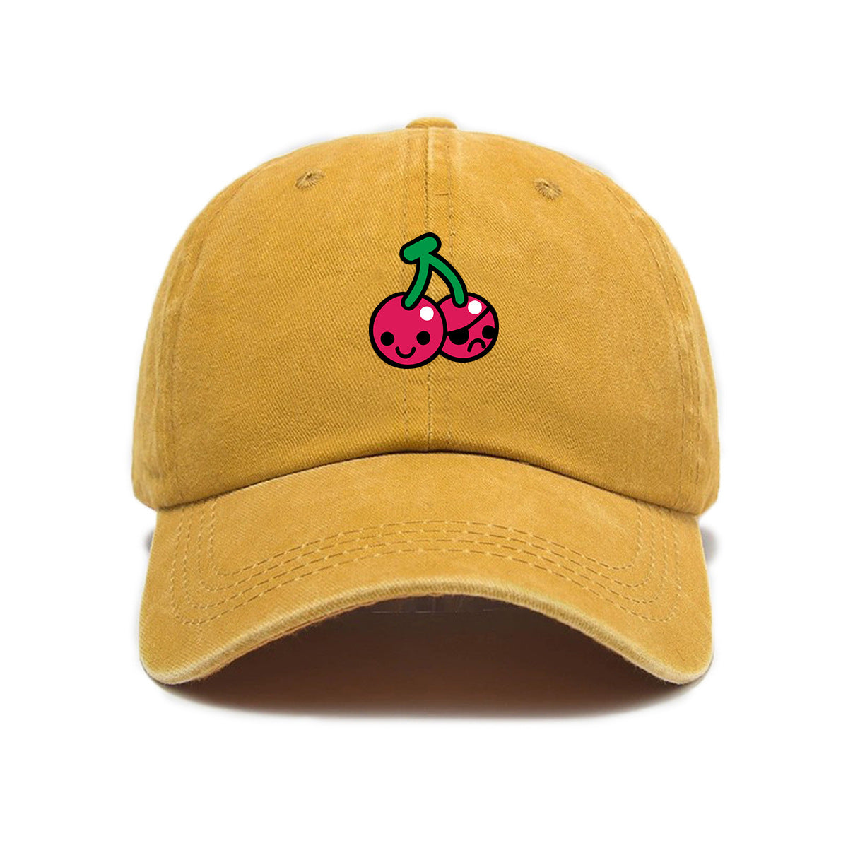 Washed Distressed Printed Baseball Cap Adult Cartoon Cherry Print Washed Distressed Soft Top Baseball Cap Unisex All-Match Outdoor Sun Hat