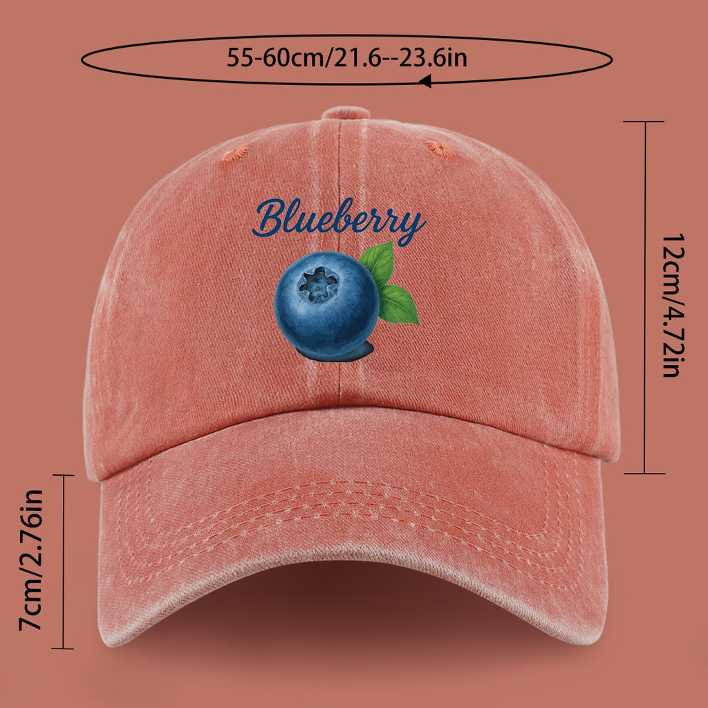 1pc Blueberry-Themed Realistic Fruit Print Baseball Cap, Comfortable And Breathable Sun Hat, Fashionable Easy And Aesthetic Unisex Baseball Cap, Adjustable Size, Trucker Cap, Beach Vacation Hat, Suitable for Outdoor Picnics, Camping, Shopping
